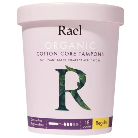 Rael Organic Cotton Core Tampons with Plant Based Compact Applicators - Regular 18pcs