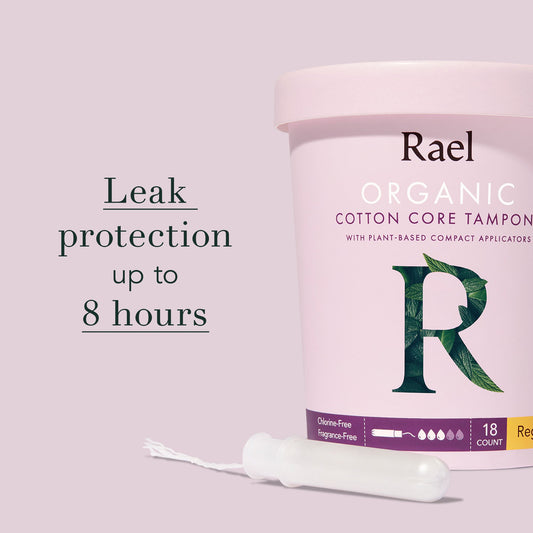Rael Organic Cotton Core Tampons with Plant Based Compact Applicators - Regular 18pcs